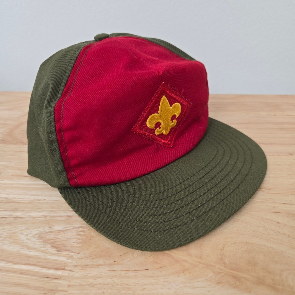 Vintage BSA Scout Cap Hat Webelos Kids Teens Green 1980s USA Boy Scouts Official